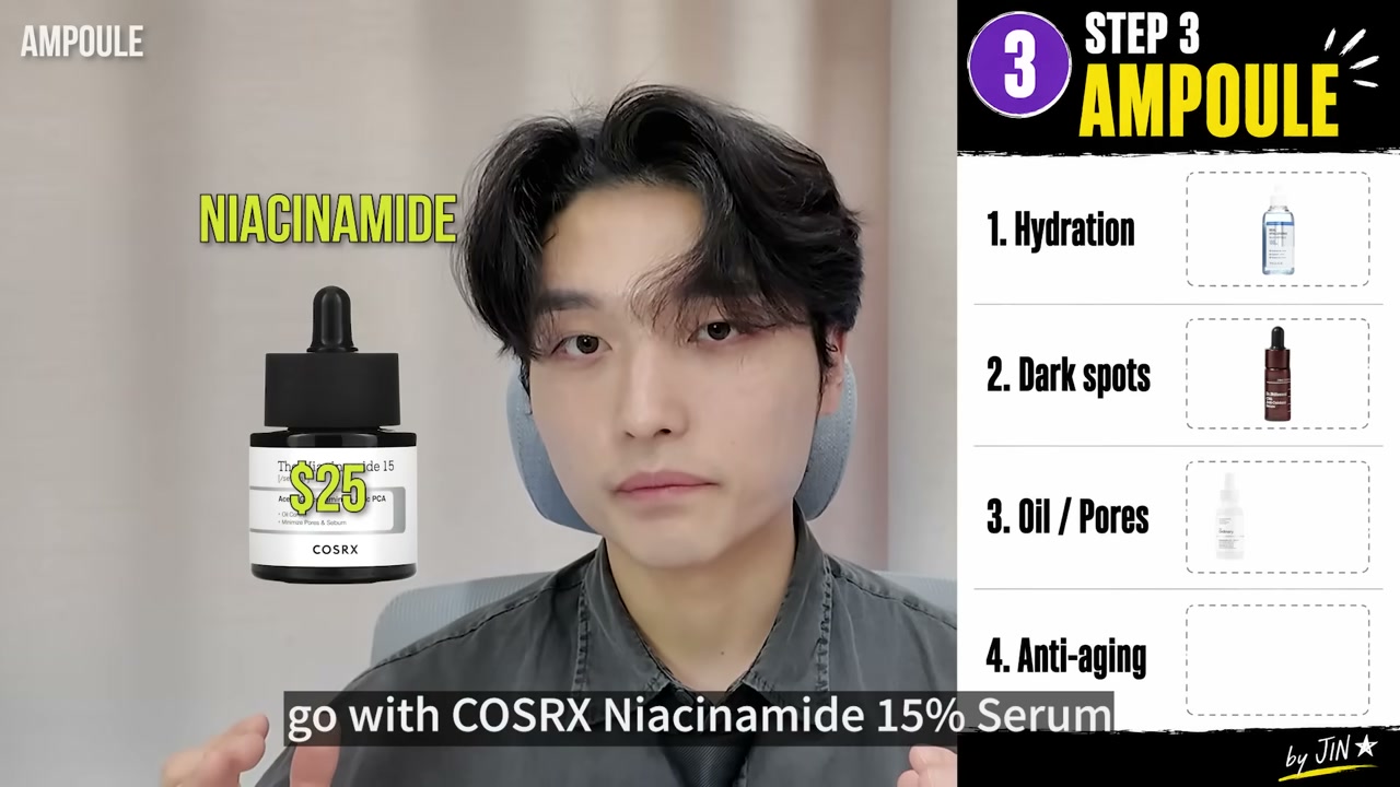 @k-bestie_jin reviewing COSRX Niacinamide 15% Serum at 06:59 in a YouTube Shorts video