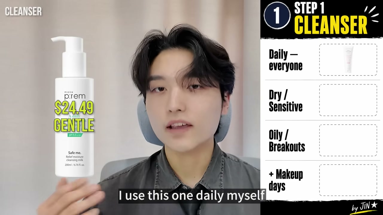 @k-bestie_jin reviewing make p:rem Safe Me Cleansing Milk at 02:09 in a YouTube Shorts video