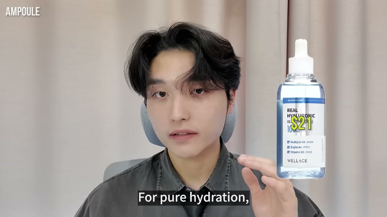 @k-bestie_jin reviewing WELLAGE Real Hyaluronic Blue Ampoule at 05:27 in a YouTube Shorts video