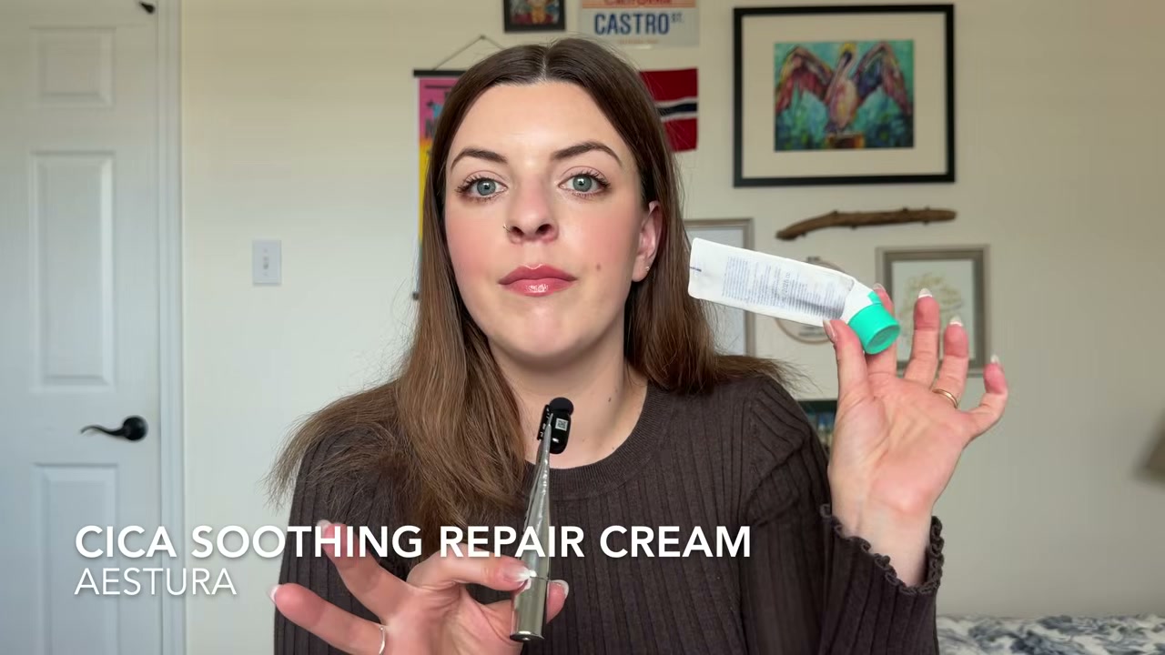 @laura.lavigne reviewing AESTURA Cica Soothing Repair Cream Moisturizer at 26:33 in a YouTube Shorts video