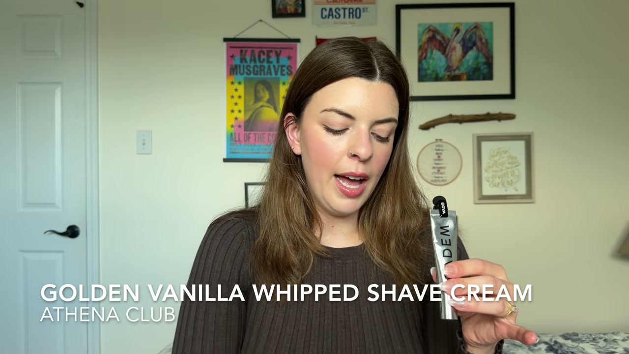 @laura.lavigne reviewing Athena Club Whipped Shave Cream at 32:57 in a YouTube Shorts video