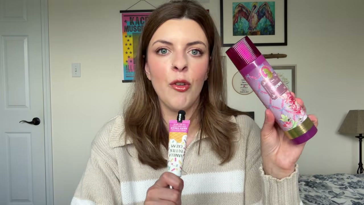@laura.lavigne reviewing Bath & Body Works Aurora Body Mist at 12:22 in a YouTube Shorts video