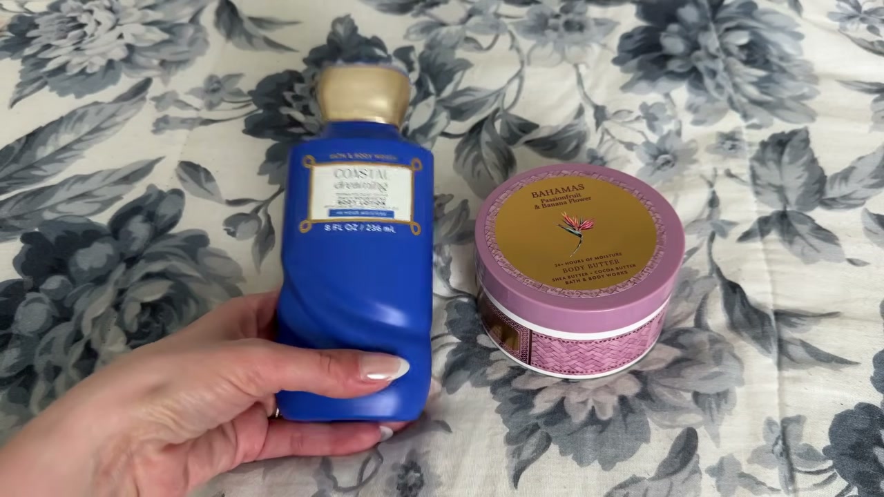 @laura.lavigne reviewing Bath & Body Works Coastal Dreaming Body Butter at 08:54 in a YouTube Shorts video