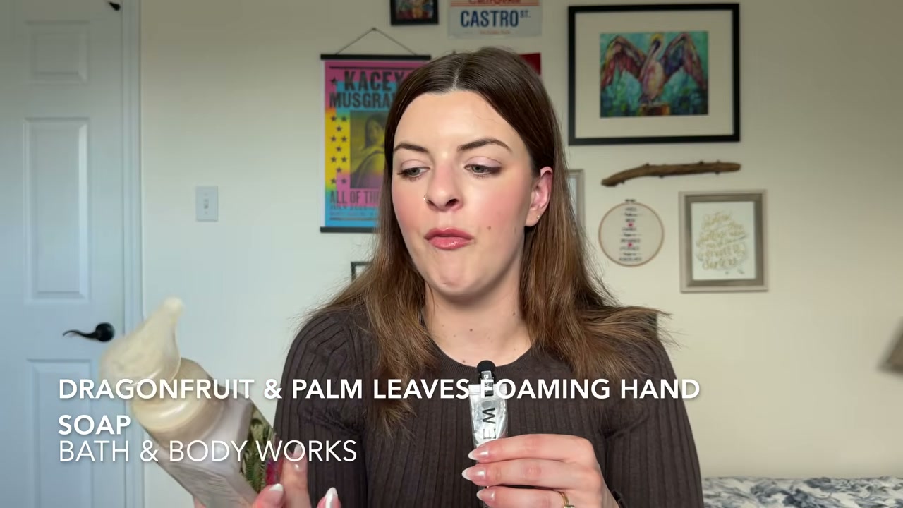 @laura.lavigne reviewing Bath & Body Works Dragon Fruit and Palm Leaves Hand Soap at 42:31 in a YouTube Shorts video