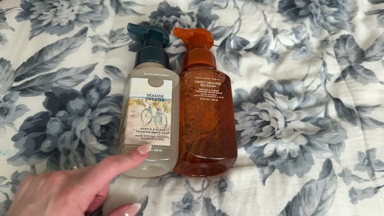 @laura.lavigne reviewing Bath & Body Works Seaside Sweater Hand Soap at 12:06 in a YouTube Shorts video