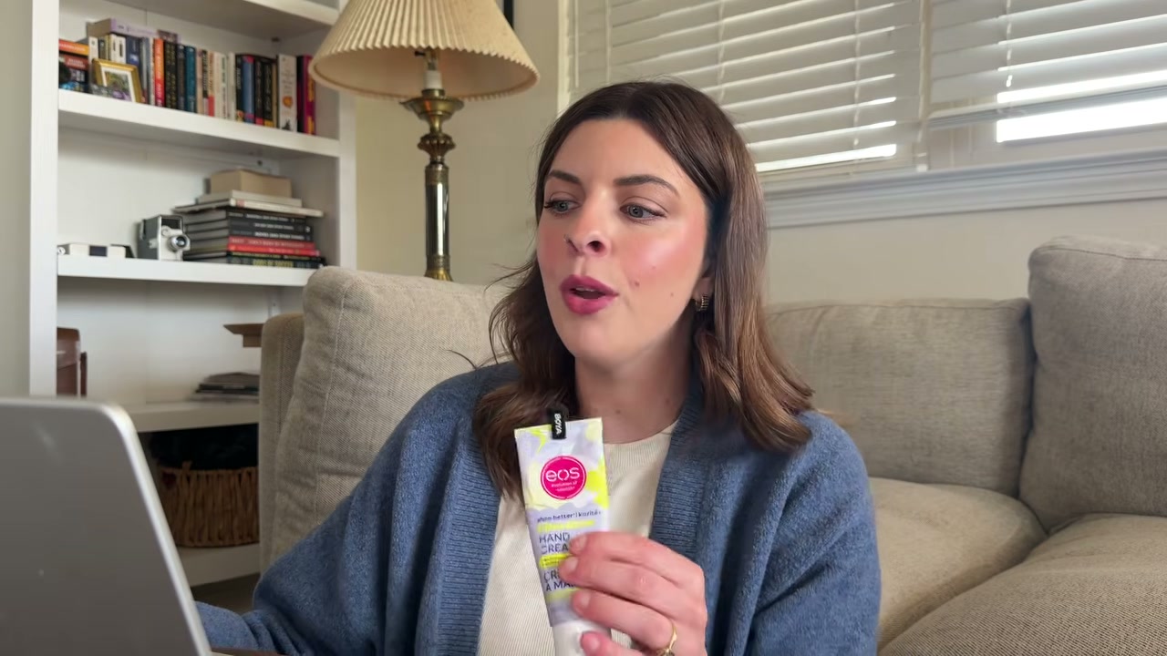 @laura.lavigne reviewing eos Body Lotion at 03:55 in a YouTube Shorts video