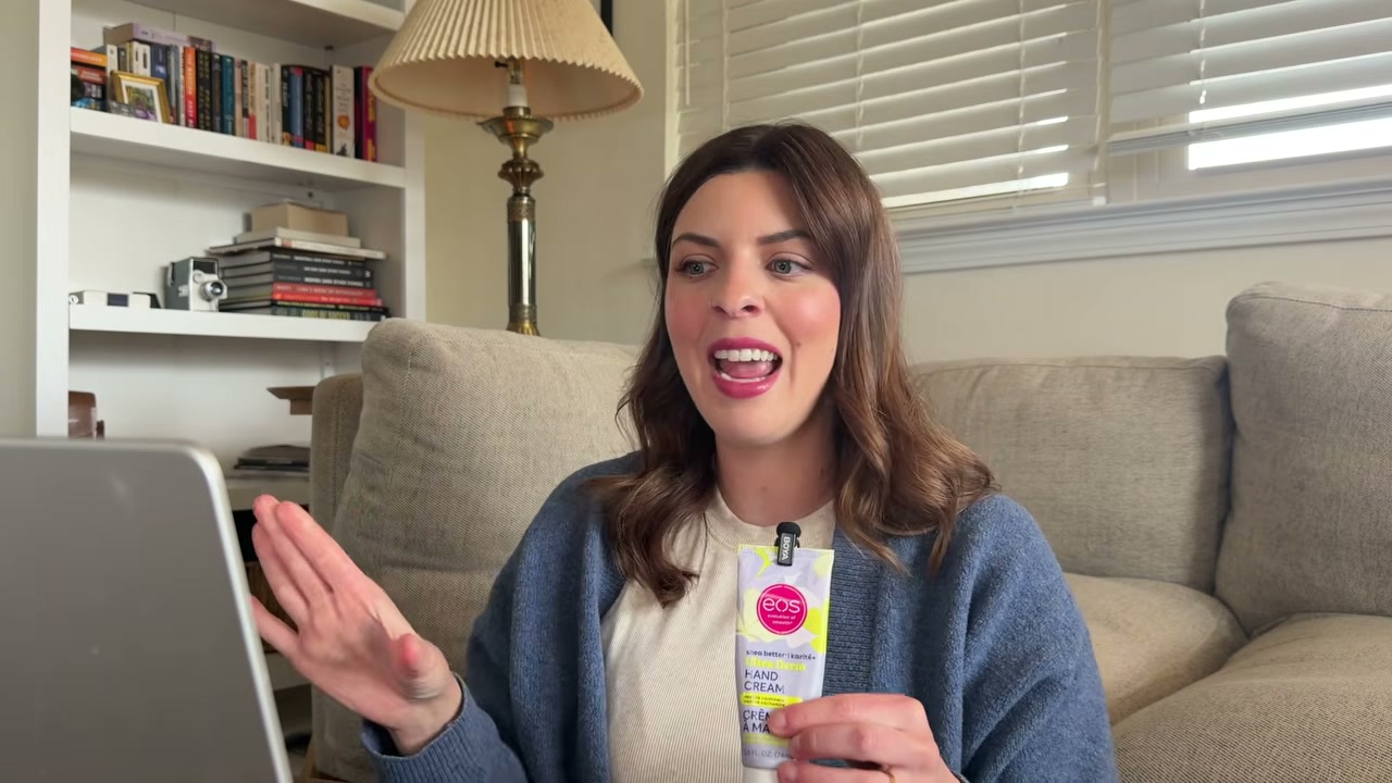 @laura.lavigne reviewing eos Body Oil at 24:49 in a YouTube Shorts video