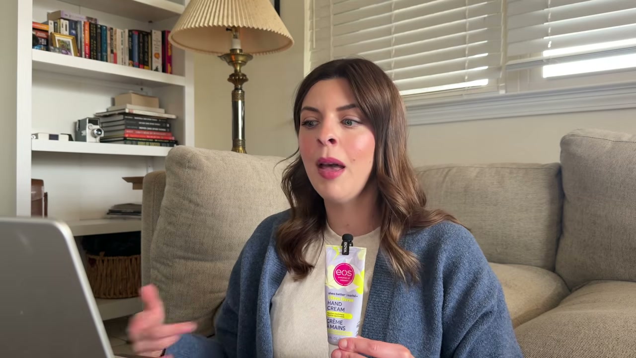 @laura.lavigne reviewing eos Hand Cream at 12:14 in a YouTube Shorts video