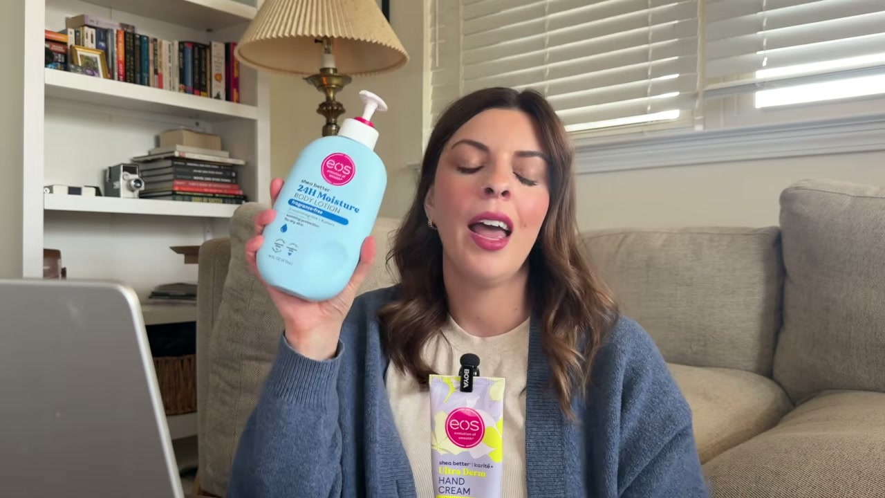 @laura.lavigne reviewing eos Post-Shave Body Cream at 31:58 in a YouTube Shorts video