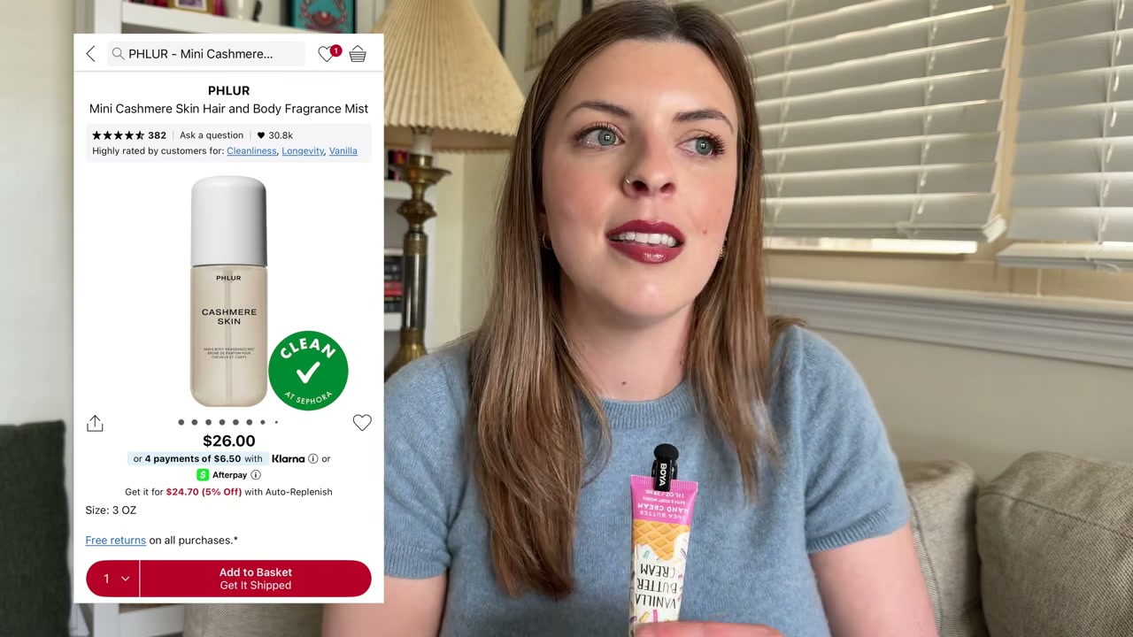 @laura.lavigne reviewing Flur Cashmere Skin at 07:14 in a YouTube Shorts video