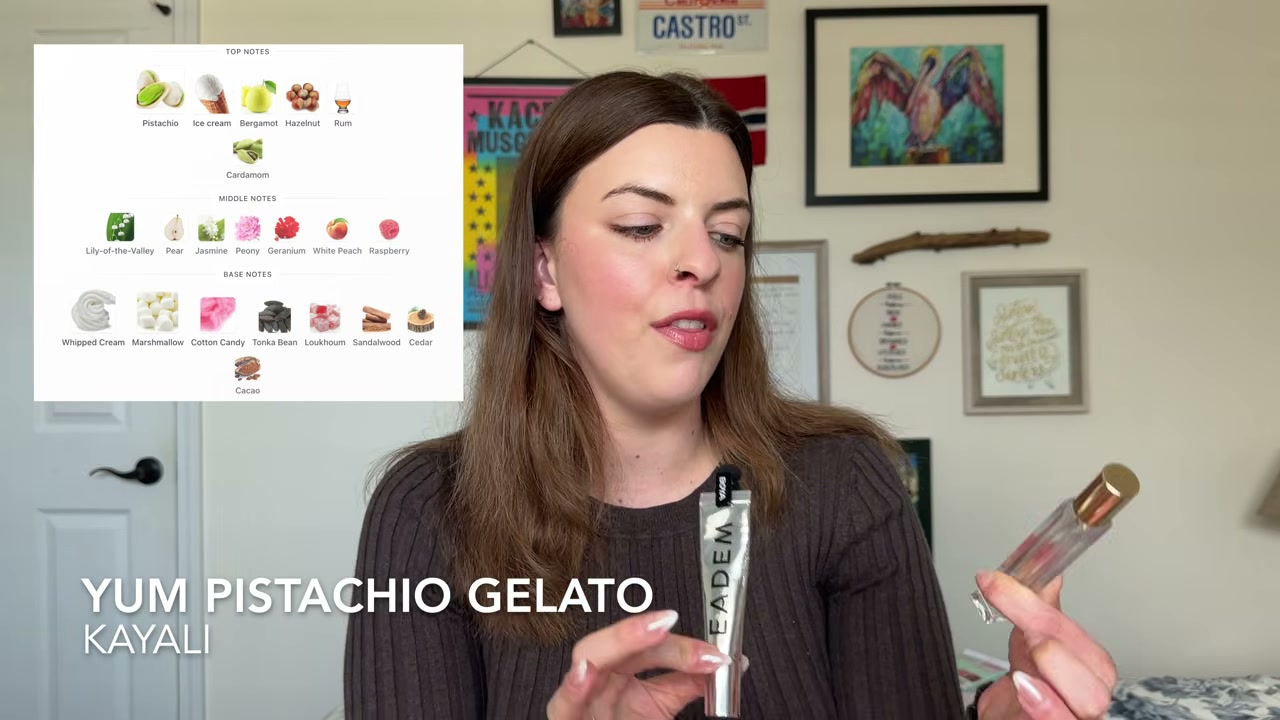 @laura.lavigne reviewing KAYALI Yum Pistachio Gelato at 08:44 in a YouTube Shorts video