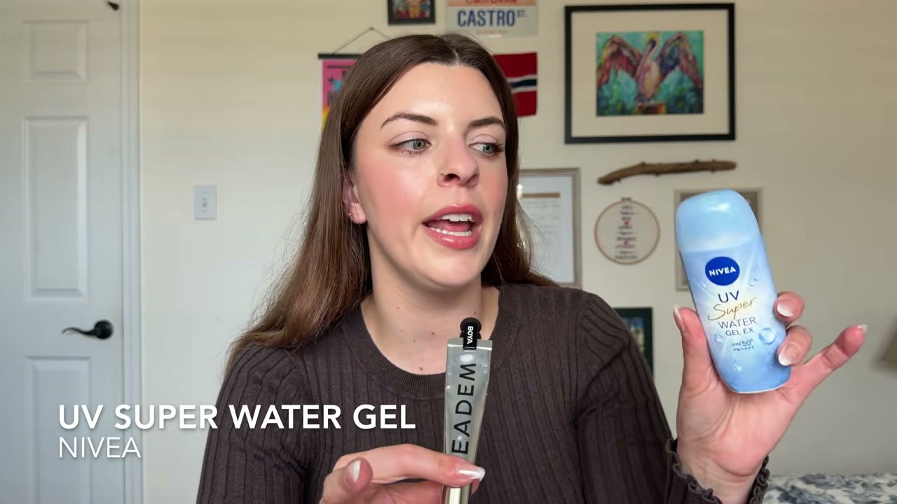 @laura.lavigne reviewing Nivea UV Super Water Gel at 28:14 in a YouTube Shorts video