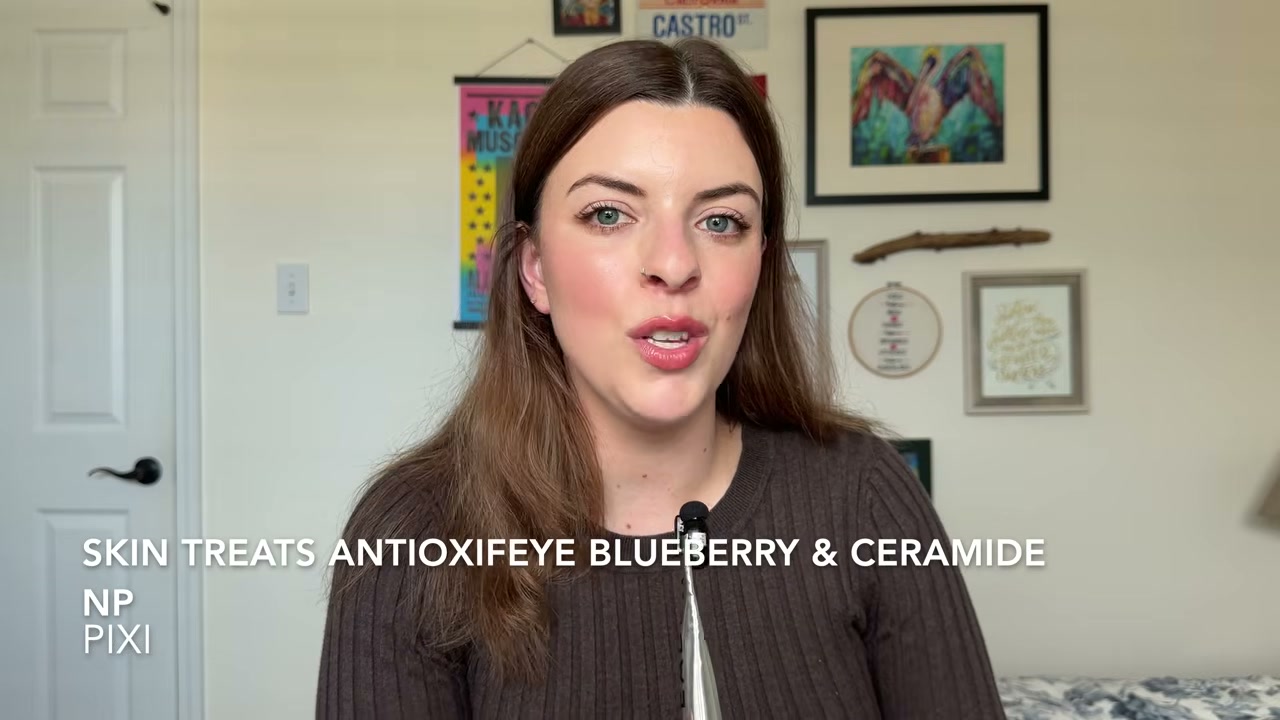 @laura.lavigne reviewing Pixi Skin Treats Antioxidify Blueberry and Ceramide NP Eye Patches at 19:45 in a YouTube Shorts video