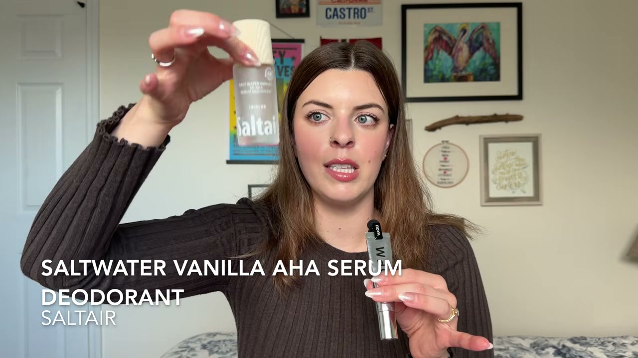 @laura.lavigne reviewing Saltair 5% AHA Serum Deodorant at 38:05 in a YouTube Shorts video