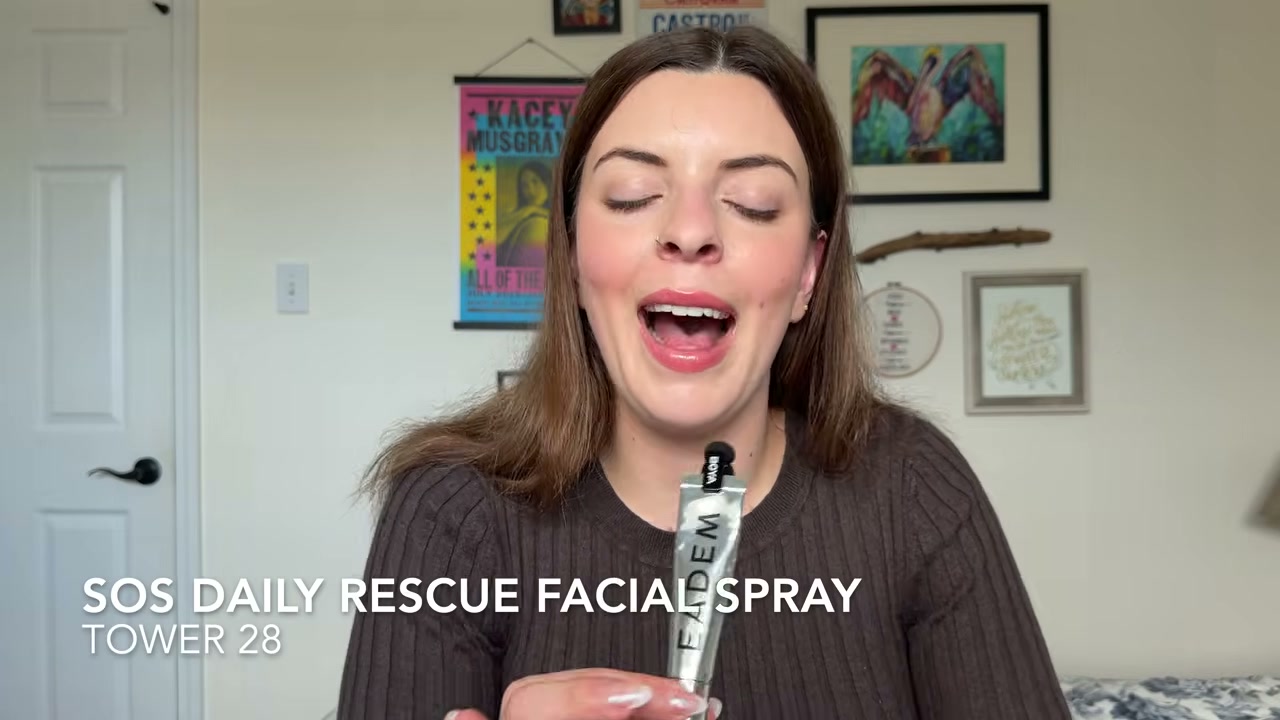 @laura.lavigne reviewing Tower 28 Beauty SOS Daily Rescue Facial Spray at 22:00 in a YouTube Shorts video