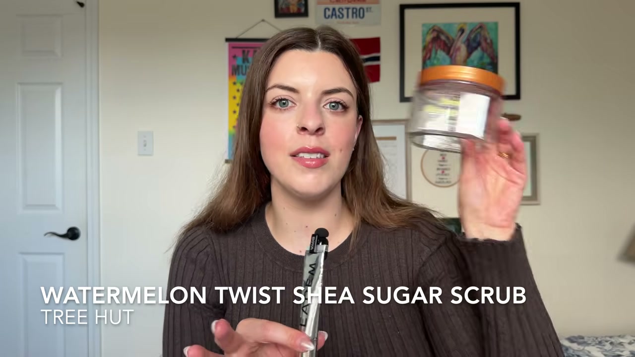 @laura.lavigne reviewing Tree Hut Watermelon Twist Body Scrub at 29:40 in a YouTube Shorts video