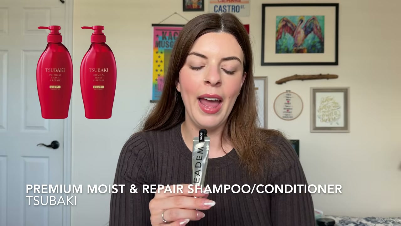 @laura.lavigne reviewing Tsubaki Premium Moist and Repair Shampoo at 02:18 in a YouTube Shorts video
