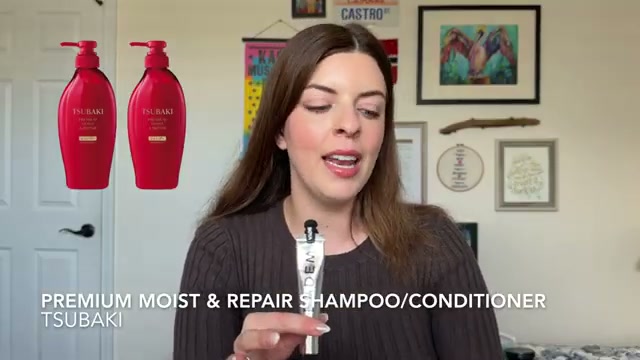 @laura.lavigne reviewing Tsubaki Premium Moist and Repair Conditioner at 02:25 in a YouTube Shorts video