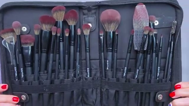 @laurafagelman reviewing ZAMEL 26Pcs Premium Black Makeup Brushes Set with Travel Bag at 03:11 in a YouTube Shorts video