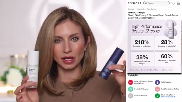 @lisajmakeup reviewing INNBEAUTY Elastic Skin Firming & Plumping Refillable Serum at 03:00 in a YouTube Shorts video