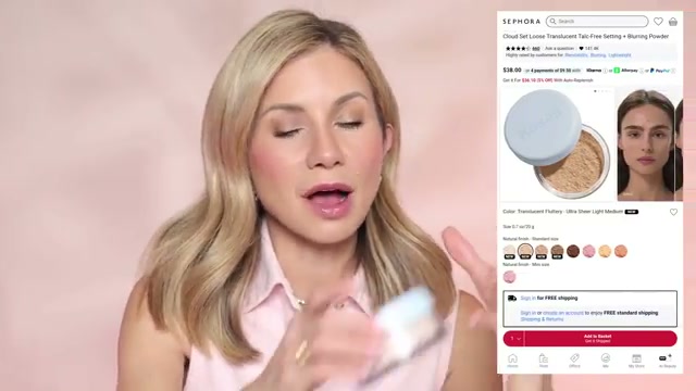 @lisajmakeup reviewing Kosas Cloud Set Loose Powder at 11:18 in a YouTube Shorts video
