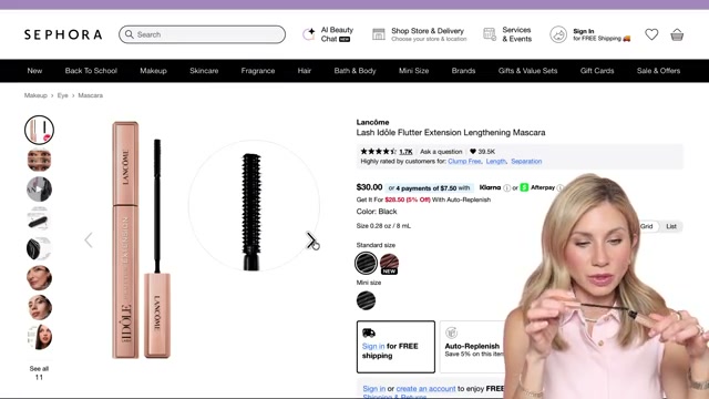 @lisajmakeup reviewing Lancôme Lash Idole Flutter Extension Lengthening Mascara at 13:04 in a YouTube Shorts video