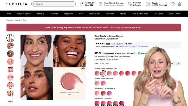 @lisajmakeup reviewing Rare Beauty Soft Pinch Liquid Blush at 09:22 in a YouTube Shorts video