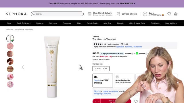 @lisajmakeup reviewing Tatcha The Kissu Lip Treatment at 05:34 in a YouTube Shorts video