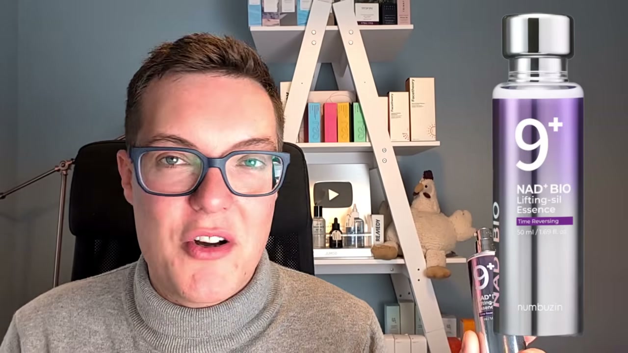 @madaboutskin reviewing numbuzin No.9 NAD+ BIO Lifting-sil Essence at 08:23 in a YouTube Shorts video
