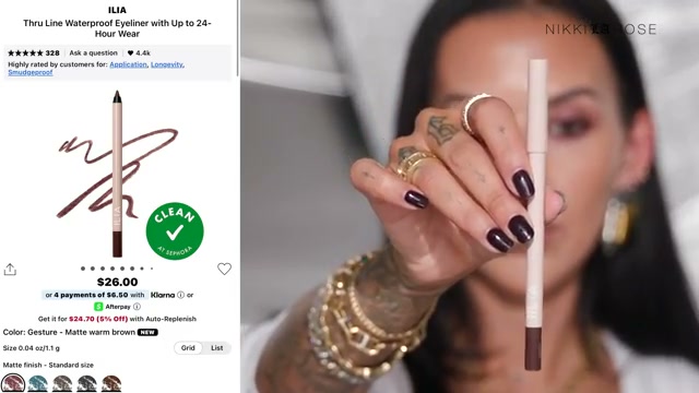 @makeupbynikkilarose reviewing ILIA Thru Line Waterproof Eyeliner at 15:12 in a YouTube Shorts video