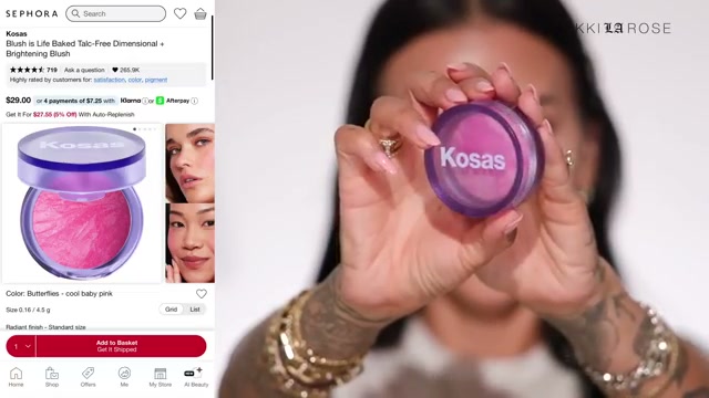 @makeupbynikkilarose reviewing Kosas Blush is Life Baked Dimensional Brightening Blush at 19:04 in a YouTube Shorts video