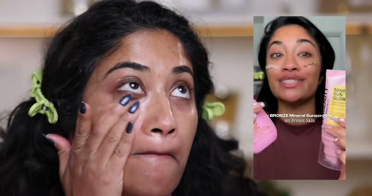 @monica.raviii reviewing INNBEAUTY PROJECT Mineral Sun Glow Broad Spectrum Sunscreen SPF 43 PA +++ with Peptides and Vitamin C at 10:21 in a YouTube Shorts video