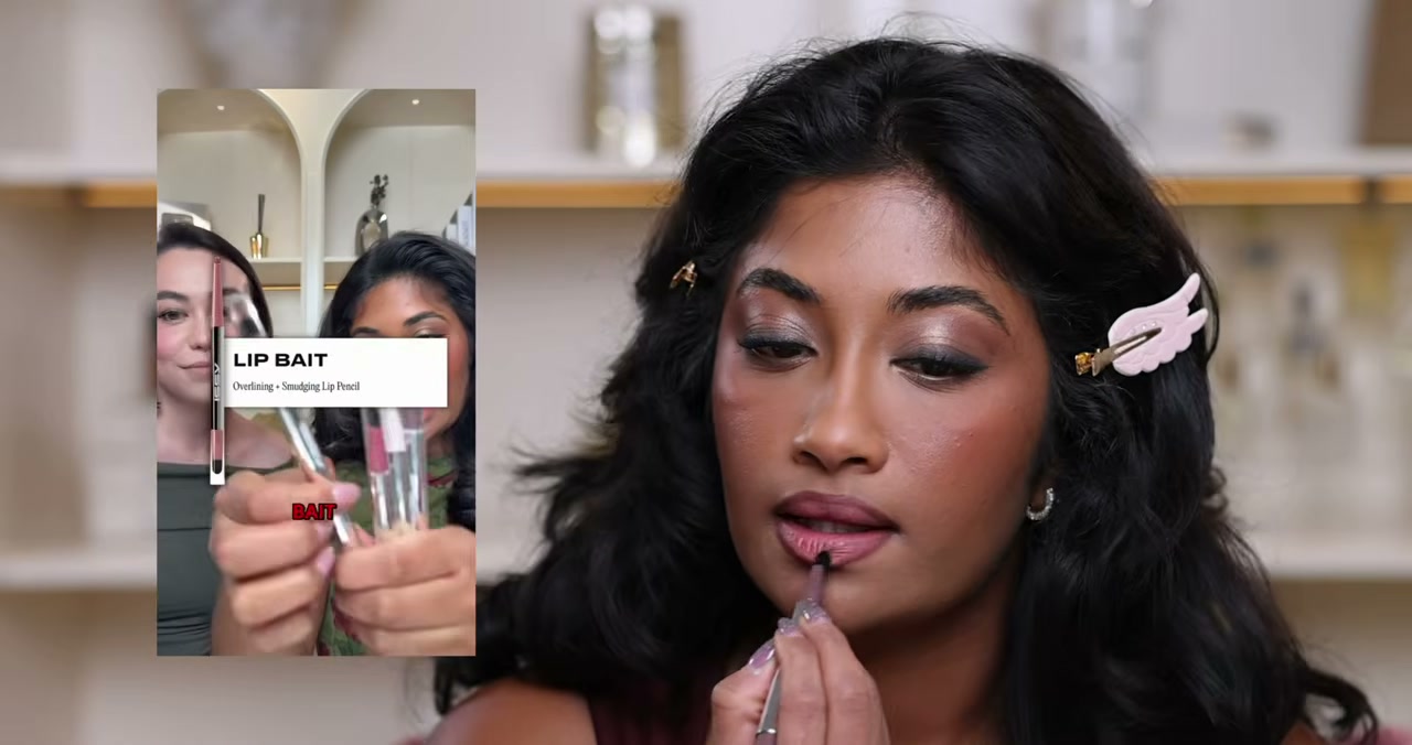 @monica.raviii reviewing Issy Cosmetics Lip Bait Lip Liner at 23:47 in a YouTube Shorts video