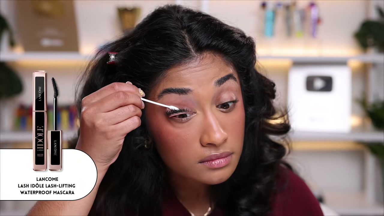 @monica.raviii reviewing Lancôme Idôle Volumizing Mascara at 27:14 in a YouTube Shorts video