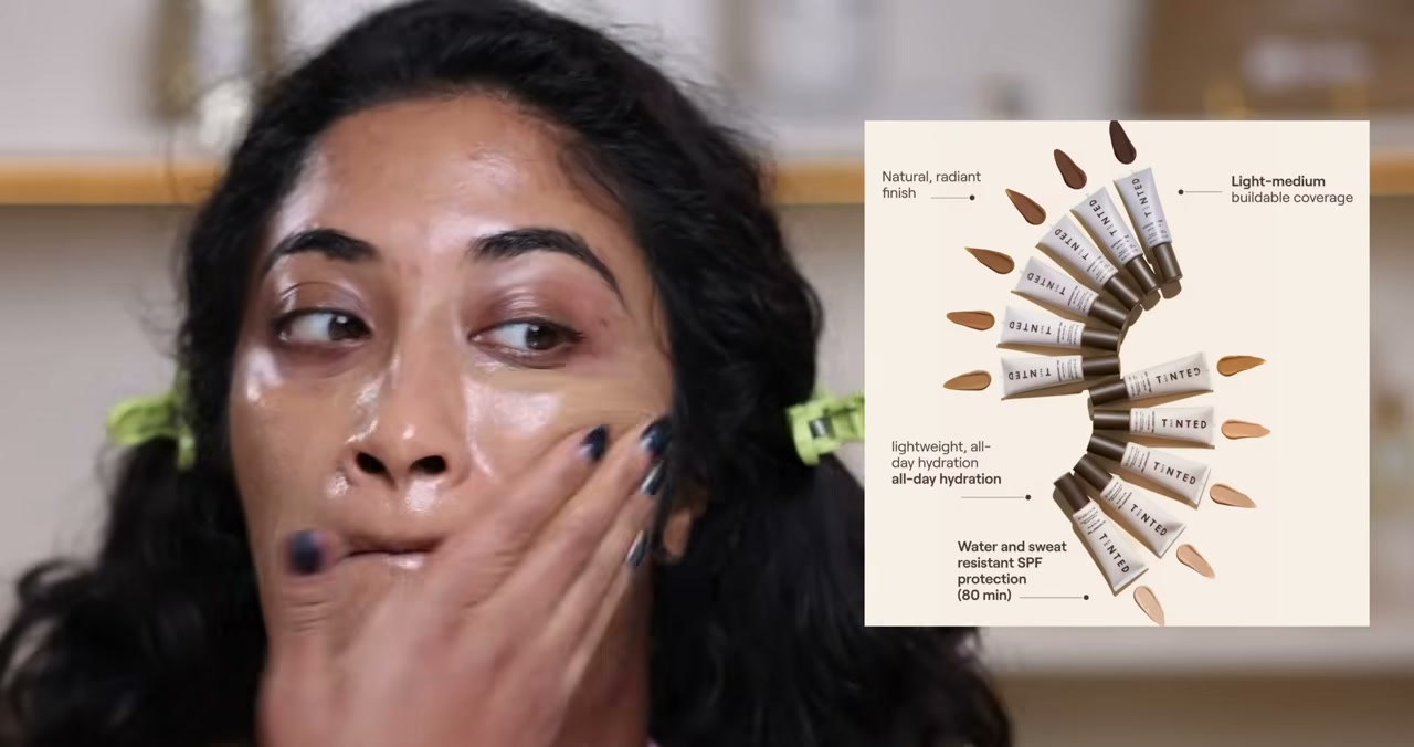 @monica.raviii reviewing Live Tinted Hueguard Skin Tint SPF 50 Mineral Sunscreen Broad Spectrum at 18:47 in a YouTube Shorts video
