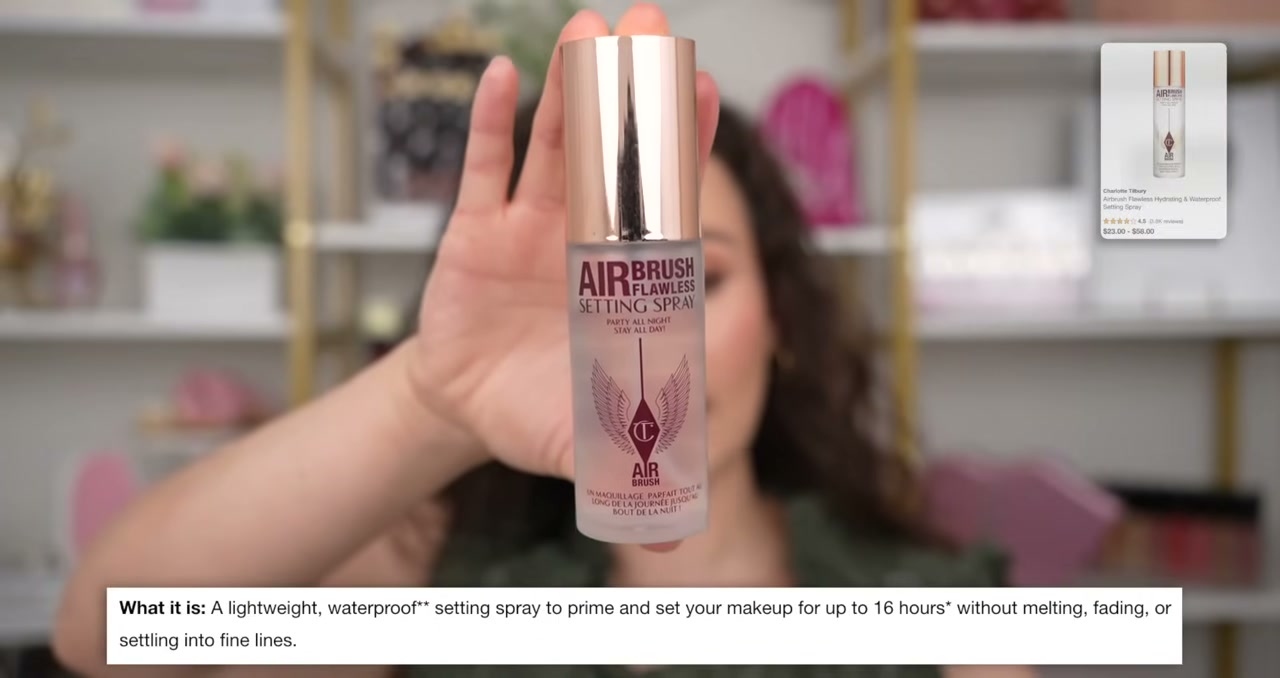 @morganturnermakeup reviewing Charlotte Tilbury Airbrush Flawless Hydrating and Waterproof Setting Spray at 28:59 in a YouTube Shorts video