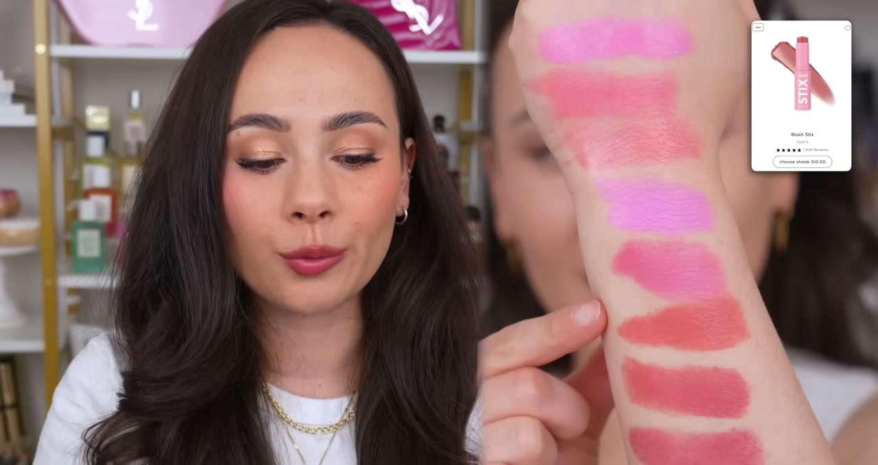 @morganturnermakeup reviewing ColourPop Blush Stix at 13:26 in a YouTube Shorts video