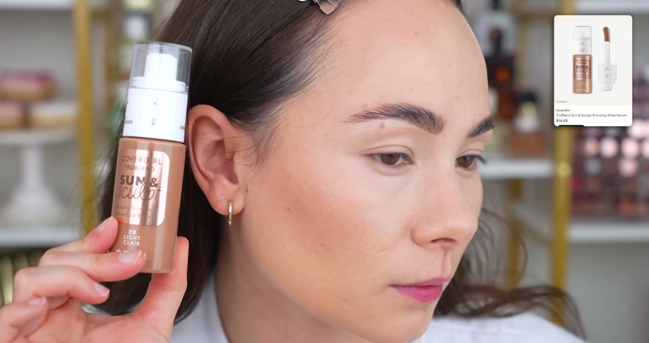 @morganturnermakeup reviewing CoverGirl Trublend Sun & Sculpt Bronzing Glow Serum at 05:17 in a YouTube Shorts video