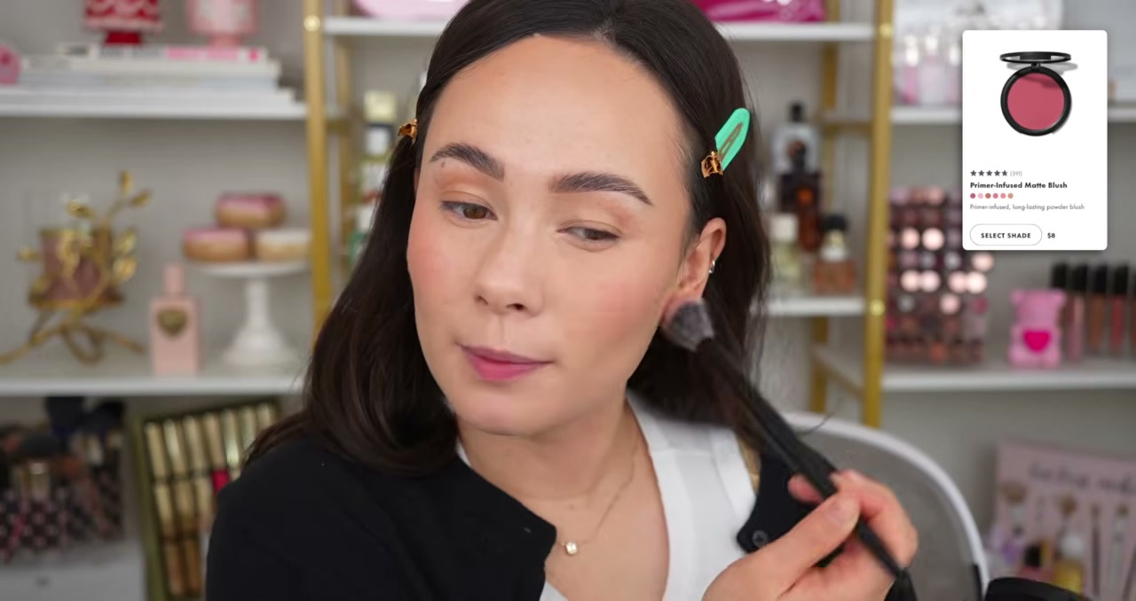 @morganturnermakeup reviewing e.l.f. Cosmetics Primer-Infused Matte Blush at 08:06 in a YouTube Shorts video