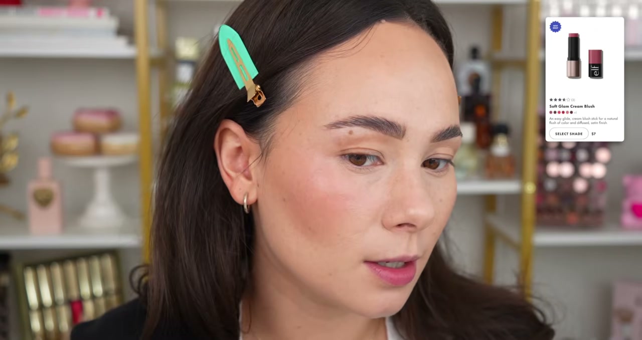 @morganturnermakeup reviewing e.l.f. Cosmetics Soft Glam Cream Blush at 05:38 in a YouTube Shorts video