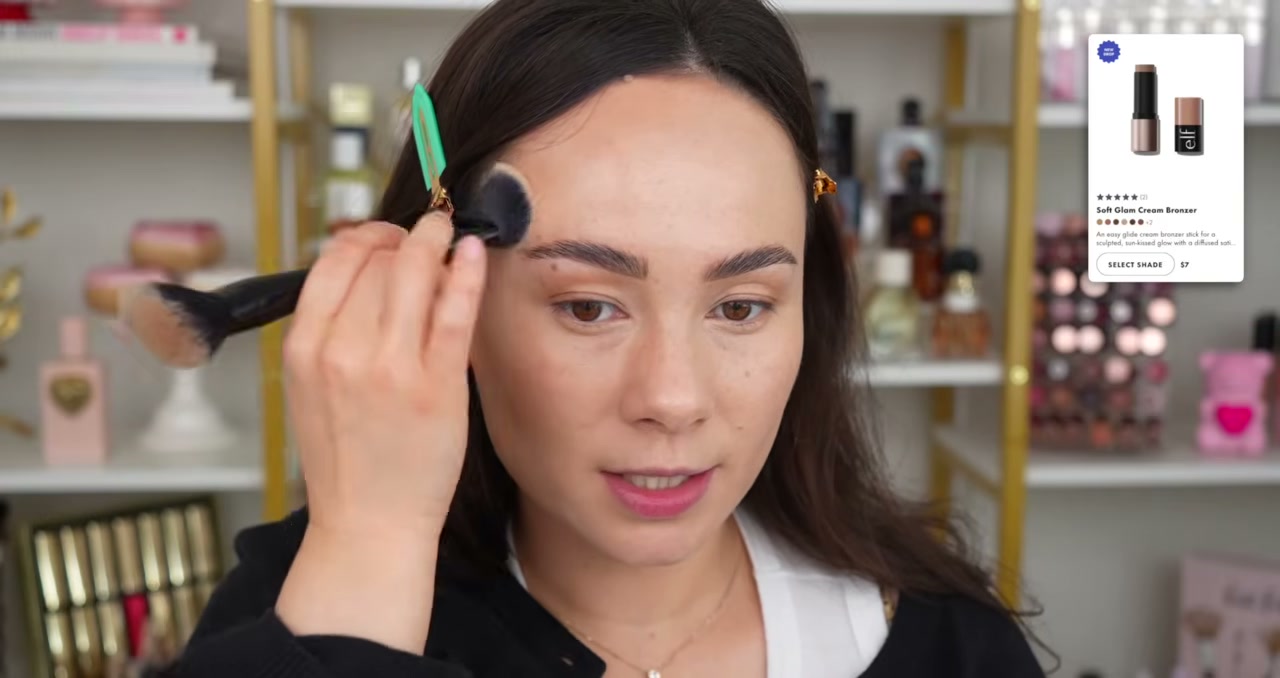 @morganturnermakeup reviewing e.l.f. Cosmetics Soft Glam Cream Bronzer at 04:42 in a YouTube Shorts video