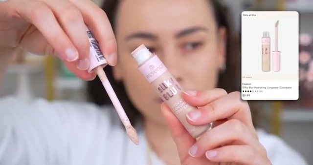 @morganturnermakeup reviewing Essence Silky Blur Hydrating Longwear Concealer at 03:53 in a YouTube Shorts video
