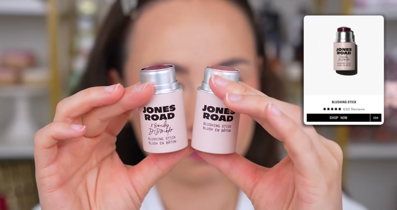 @morganturnermakeup reviewing Jones Road Beauty Blushing Stick at 15:33 in a YouTube Shorts video