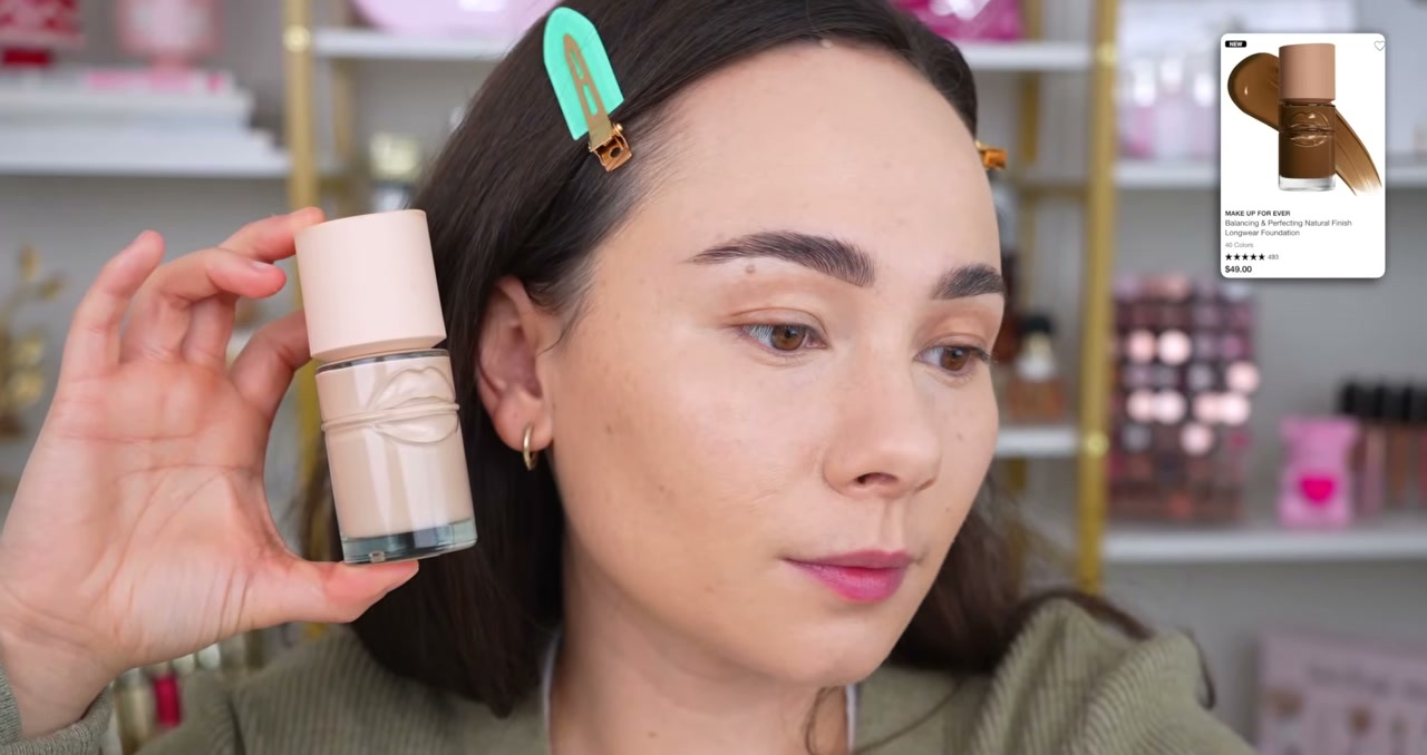 @morganturnermakeup reviewing MAKE UP FOR EVER HD Skin Balancing & Perfecting Foundation at 01:44 in a YouTube Shorts video