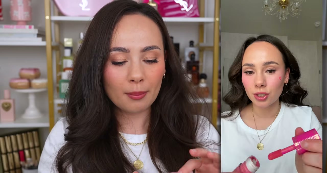 @morganturnermakeup reviewing Patrick Ta Transition Liquid Blush at 08:18 in a YouTube Shorts video
