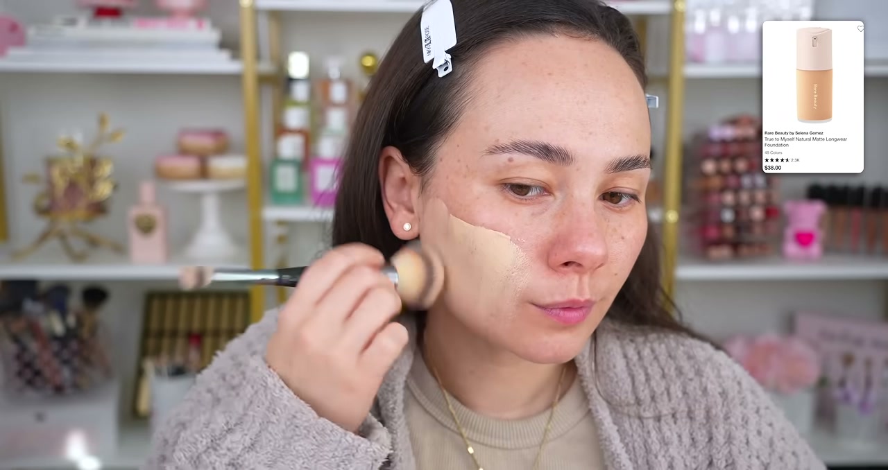 @morganturnermakeup reviewing Rare Beauty Natural Matte Foundation at 06:21 in a YouTube Shorts video