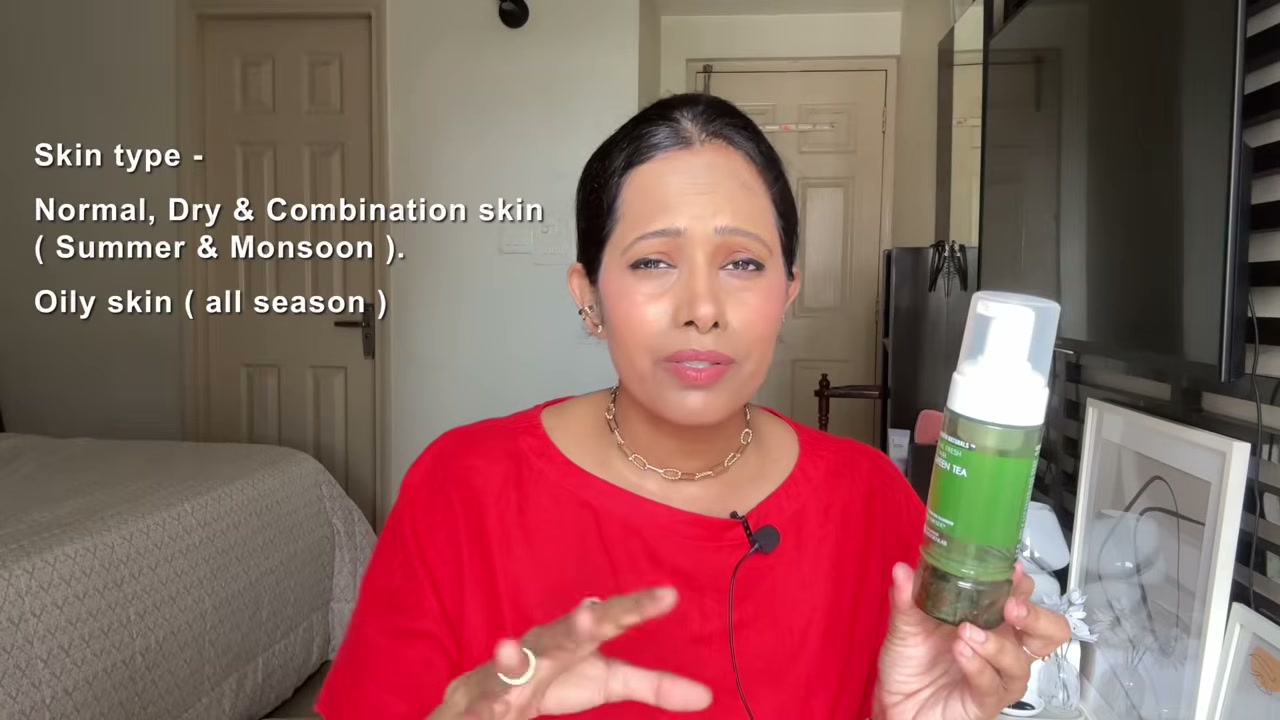 @shelleynayak reviewing NEOGEN Real Fresh Foam Green Tea at 06:00 in a YouTube Shorts video