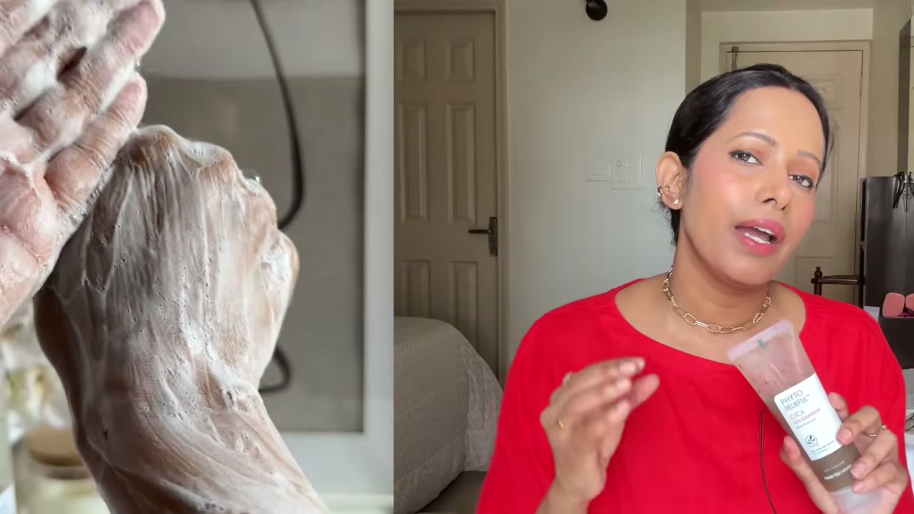 @shelleynayak reviewing Thank You Farmer Phytorelief Cica Gel Cleanser at 02:10 in a YouTube Shorts video