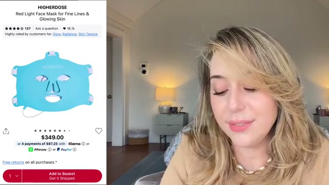 @shereeneidriss reviewing Higherdose Red Light LED Face Mask at 15:31 in a YouTube Shorts video