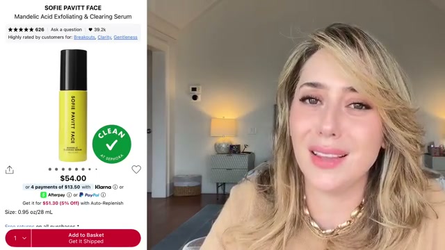 @shereeneidriss reviewing V Pavitt Mandelic Clearing Serum 8% at 07:13 in a YouTube Shorts video